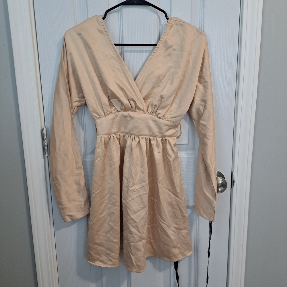 PrettyLittleThing Cream Satin Dress